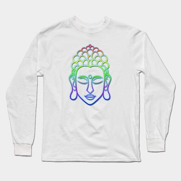 Buddha Face Multi Color Long Sleeve T-Shirt by HigherSelfSource